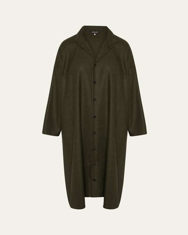 Wide A-Line Shirtdress With Double-Stand Collar